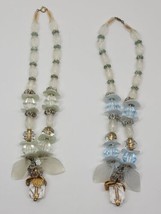 2 Vintage Clear &amp; Frosted Beaded Lucite Flower Petal Floral Necklace Lot... - £38.06 GBP