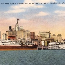 Skyline Postcard Linen Vintage New Orleans Louisiana USA Ships Buildings - £7.84 GBP
