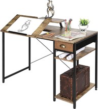 X-Cosrack Computer Desk, 43&quot; Home Office Desk With Storage, Rustic Brown. - £114.25 GBP