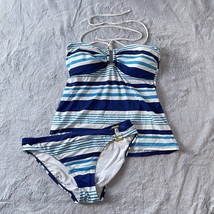 LRL Ralph Lauren Strappy Halter Tankini Swimsuit Blue White Stripe Swim Womens 8 - £23.35 GBP