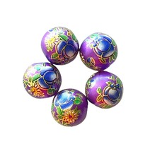 5 Japanese Tensha Glass Purple Blue Gold Rose Floral 12mm Round Painted Beads - £3.94 GBP