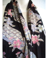 Chinese Dual Face Silk Double Sided Scarf 62 x 6.5 Rectangle Art Deco Theme - £34.12 GBP