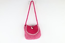 Vintage Y2K Streetwear Wool Blend Knit Striped Button Flap Purse Pink - £38.89 GBP