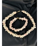 Vintage Pink and White Shell Beach Bead Necklace and bracelet  - £15.75 GBP