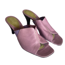 Sesto Meucci Open Toe Italian Made Kitten Heel Leather Slip On Slide Sandals 8M - £40.58 GBP