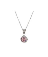 Sterling Silver Pink Crystal Halo Pendant Necklace, 18&quot; (a) - £63.30 GBP