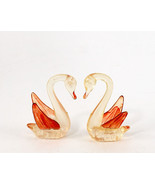 Pair Swan Figurines Lucite Perspex Clear Plastic Tinted Pink Cake Top 3&quot;... - £8.60 GBP