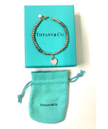 Tiffany &amp; Co. Retired Pink Mini Heart Tag Silver Bead Bracelet Return to... - $198.87