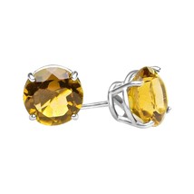 2 CT Rond Citrine Jaune Solitaire Boucles D&#39;Oreilles 14K Plaqué or Blanc - £39.68 GBP