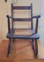 Primitave Antique Chids Rocking Chair Cane Bottom Ladder Back Rough Cut Wood - £159.86 GBP