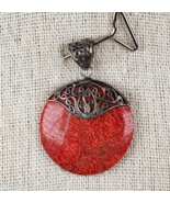 Vintage Bali Red Coral Handmade 925 Sterling Silver Pendant - $888.09 MXN
