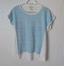 Orvis Blue White Colorblock T-Shirt Casual Top Short Sleeve 100% Linen Size M - £11.60 GBP