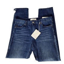 Kancan Cane Mid Rise Slim Straight Jeans Size 9/28 Dark Wash Distressed Hem - £55.53 GBP