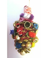 Santa Christmas Ornament Pine Cone Handmade Bells Buttons Tinsel Flower ... - £19.53 GBP