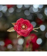 Pink Rose w/Rhinestone Pin Brooch Flower Vintage Gold Tone Stems and Leaves - $369.07 MXN