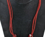 Handcrafted 17 inch Beaded Necklace with 2.5 inch Square Red Pendant - $8.47