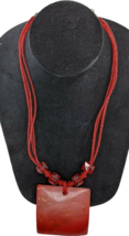 Handcrafted 17 inch Beaded Necklace with 2.5 inch Square Red Pendant - £6.69 GBP