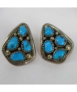 Stud Earrings Sterling Silver Turquoise Petit Point Cluster Triangle Sou... - $107.55 CAD