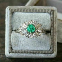 Lab Created 2.50Ct Round Green Emerald Engagement Ring 14k White Gold Si... - £223.17 GBP