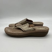 CLARKS ARTISAN Leather Studded Wedge Thong Sandals (Women&#39;s 8.5 gold tan) - £15.90 GBP