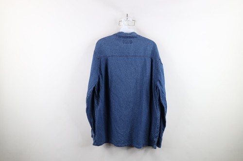 Vtg 90s Streetwear Womens 1X Distressed Embroidered Flower Denim Button Shirt Item image 13