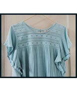 St Johns Bay Blue Ruffle Flutter Sleeve Pleated Tunic Top Blouse M - $265.04 MXN