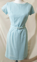 Vintage Light Blue Dress + Matching Belt Multi Short Sleeves Secretary M... - $91.42