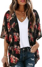 Women&#39;s Floral Print Puff Sleeve Kimono Cardigan Loose Cover Up Casual B... - £20.24 GBP