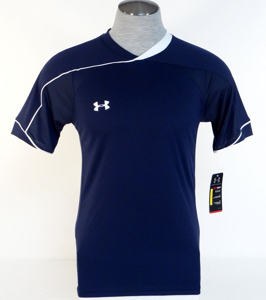Under Armour Strike Navy Blue & White Short Sleeve Soccer Jersey Shirt Men's NWT - $44.99