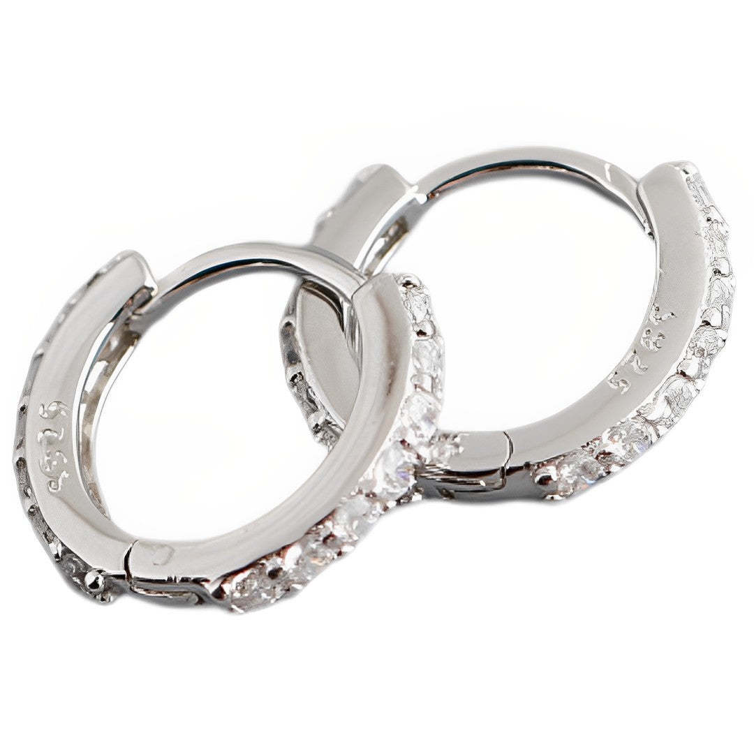 Anyco Earrings Sterling Silver White Punk Pave CZ Simple Round 8.8MM Ear Buckle  - $22.10