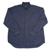 George Men&#39;s Size Medium Navy Blue Plaid Long Sleeve Button-Down Shirt - $15.27