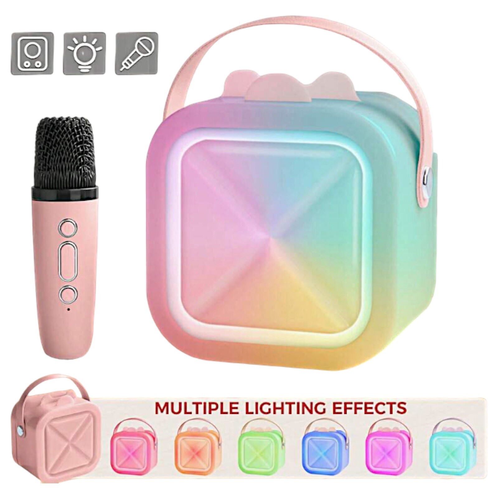 Mini Karaoke Machine Wireless Bluetooth Speaker Luminous Two Mics Voice Effects Item image 11