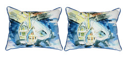 Pair of Betsy Drake Three Row Boats Large Indoor Outdoor Pillows - £70.05 GBP