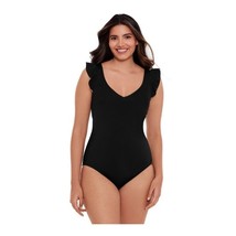 Time and Tru Womens Black Ruffle Strap One Piece Swimsuit, Size Small NWT - £15.74 GBP