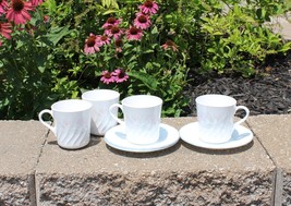 Vintage Corelle Corning PINK TRIO Set of 4 Cups &amp; 3 Saucers White Pastel... - £7.98 GBP