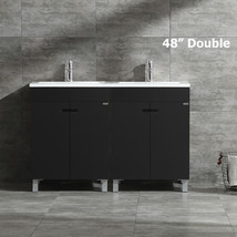 48&quot; Modern Bathroom Vanity Cabinet Double Sink with Faucet Combo Black MDF Wood - £422.67 GBP