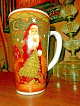 Santa Claus Tall 16 oz Stoneware Coffee or Latte Mug Christmas Winter Scene - £9.80 GBP