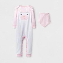 Baby Girls 2 Piece Kitty  Coverall &amp; Bib Set 0-3 M 3-6 M NWT - £8.01 GBP