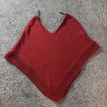 Vintage A.L.C. Crochet Knit V-neck Shawl Poncho Open Weave Border One Si... - €16,25 EUR