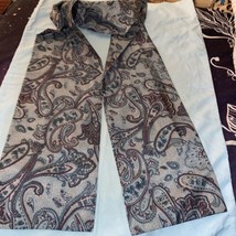 Women’s  Scarf 60” Long X 7” Wide  Thick Paisley Print Green Brown - $4.75