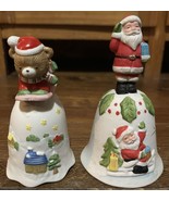 Vintage Set Of 2 Christmas Bells - Santa Claus &amp; Teddy Bear - $15.50 CAD