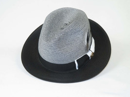 Men's Milani Straw Braided Fedora Hat Soft Crushable FDS-006 Black/White image 2