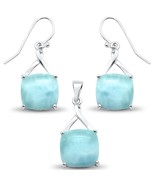 Sterling Silver Natural Larimar Cushion Cut Earring &amp; Pendant Set - €82,36 EUR