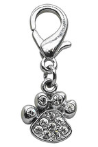 Lobster Claw Paw Print Charm Clear Rhinestones Dogs Puppies Bling Jewelry - £10.20 GBP