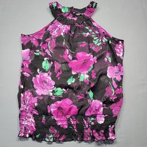 Maurices Women Shirt Size L Black Whimsy Floral Stretch Waist Sleeveless Empress - £9.89 GBP