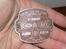 Vintage Beacon Ray Federal Sign and Signal Corp. Metal Badge - $556.78 MXN