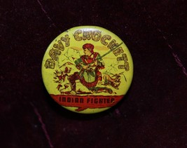 Vintage 1950&#39;s Davy Crockett Indian Fighter Pinback Button Pin Badge Yellow  - £9.60 GBP