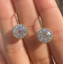 1.5Ct Moissanite Solitaire Dangle Drop Bezel Set Earrings 14K Yellow Gold Plated - £59.78 GBP