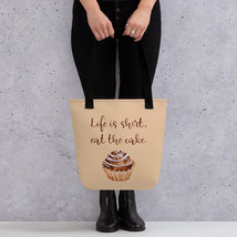 Life Is Short Eat The Cake Quote Lettering Chocolate Design Bagel Tote Bag - £17.88 GBP