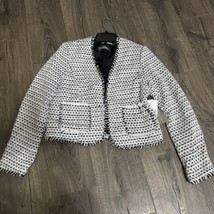 New Women Bagatelle Metallic-Tweed Jacket white Sz Small B4HP - £35.84 GBP